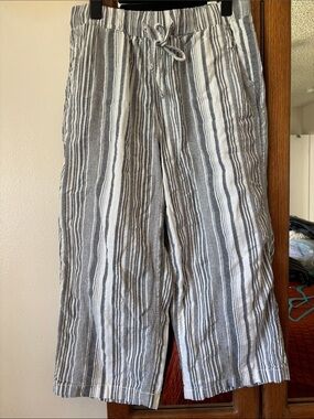 Sonoma 100% Cotton Coastal Stripe Wide Leg Crop Pants NWT-Like PL Petite Large